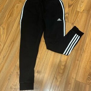 Adidas Women's Black Fleece Joggers with White Stripes